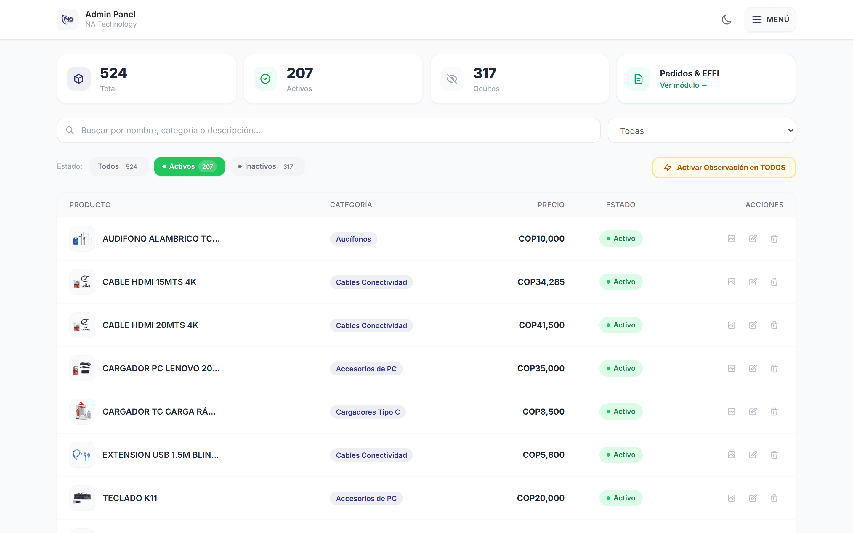 Dashboard Central de Control de Inventario