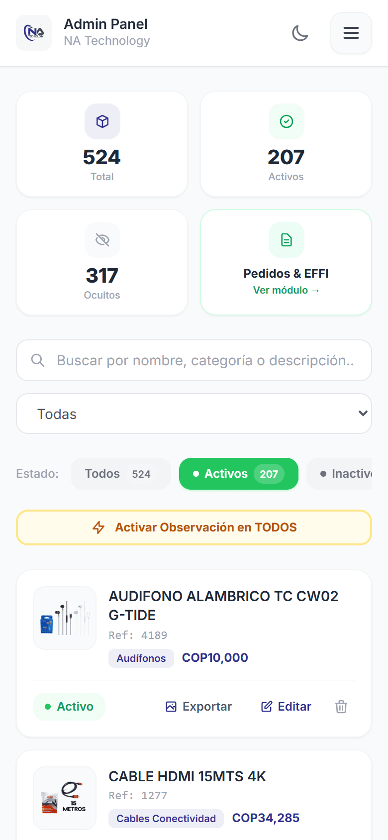 Mobile Admin: Dashboard de Bolsillo