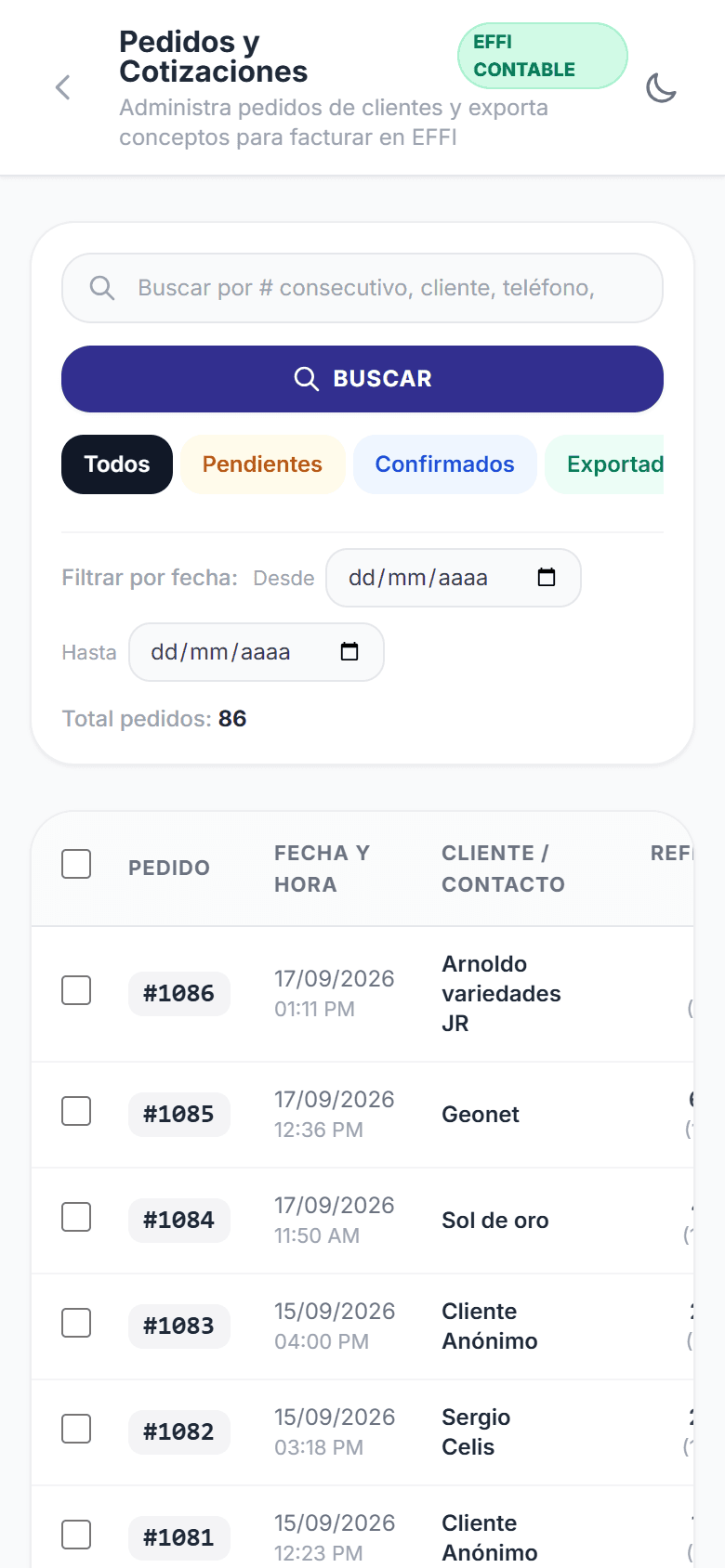 Mobile Admin: Pedidos & EFFI ERP