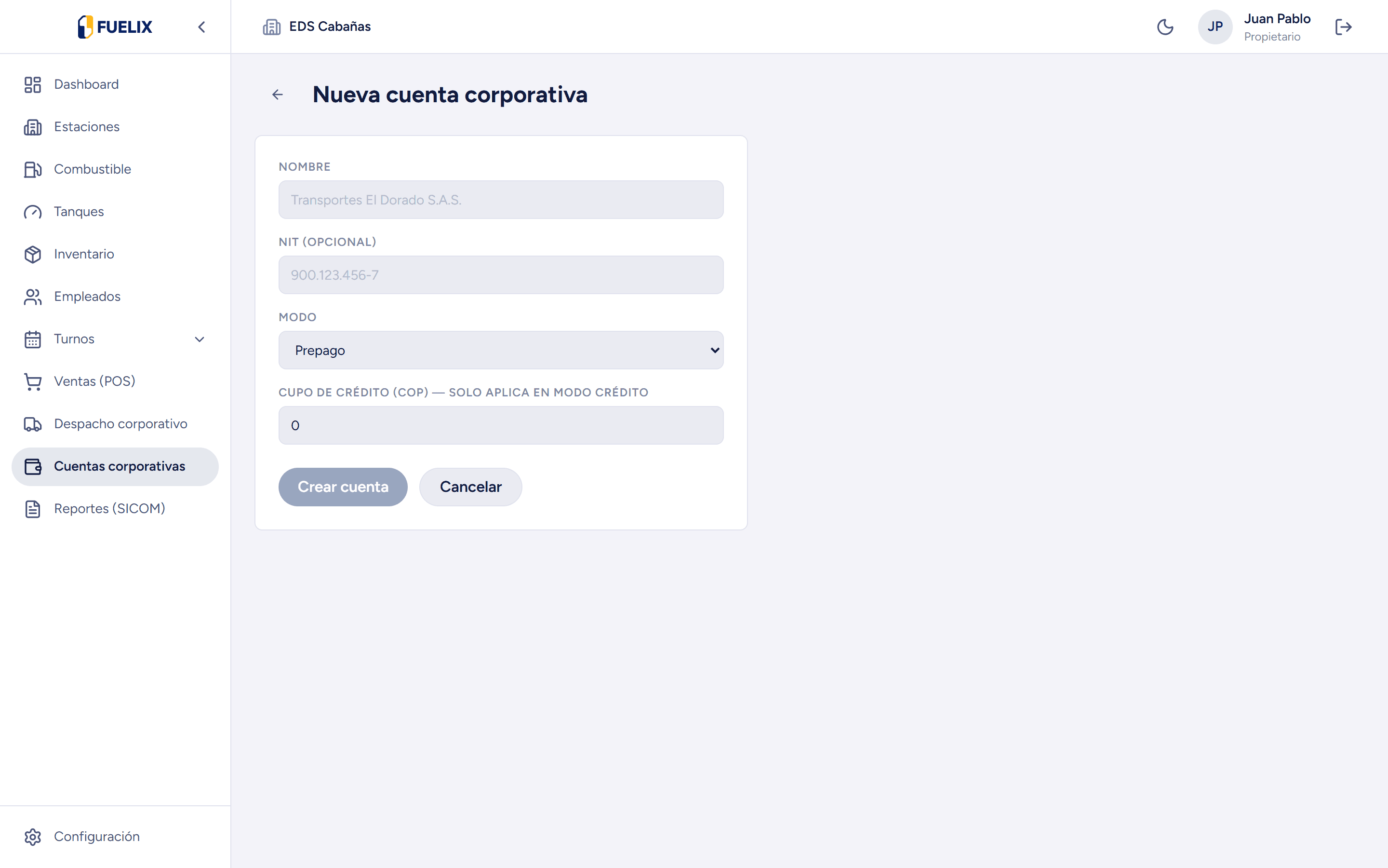 Alta de Cuenta Corporativa