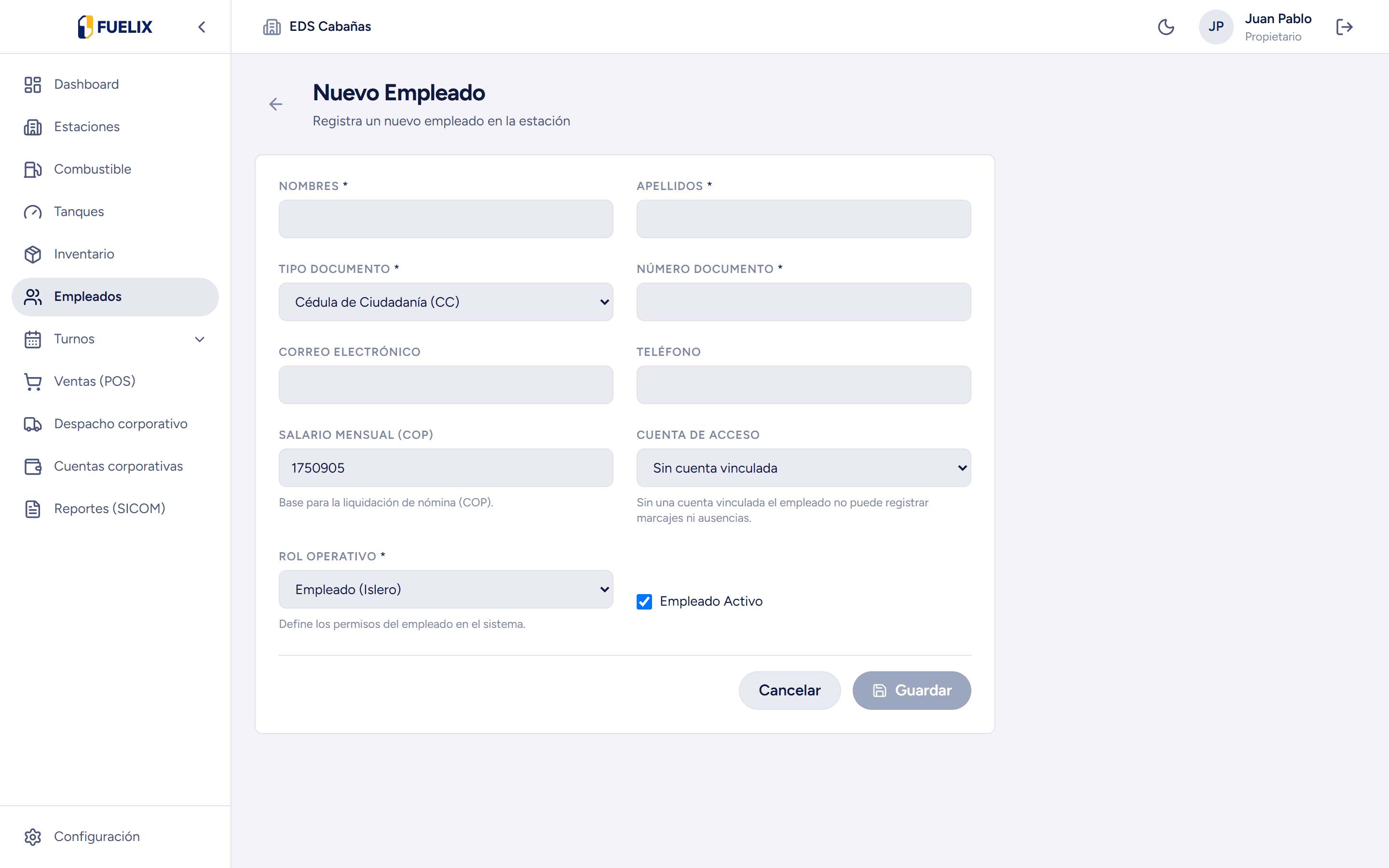 Registro y Asignación de Operario
